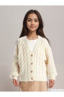 LC Waikiki Lcwk V-Neck Hair Knit Patterned Long Sleeve Girl's Knitwear Cardigan