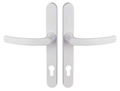 German Klika ke dveřím / vhodná pro dveře s hloubkou 70 mm / DIN doraz levá/pravá / standartní vzdálenost 92 mm / plast / bílá