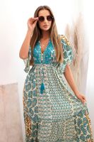 Kesi Włoski Women's viscose dress with short sleeves turquoise