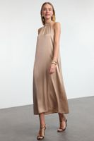 Trendyol Stone A-Line Satin Woven Midi Dress
