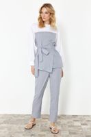 Trendyol Gray Color Blocked Cotton Woven Bottom-Top Set