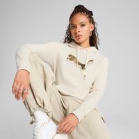 Puma ESS METALLIC Hoodie Damen | Mit Logo Print | Alpine Snow/Metallic Gold | Größe: 3XL