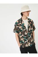 Koton Abstract Patterned Shirt Short Sleeve Turn-down Collar Viscose Fabric