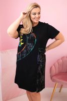 Kesi Włoski Women's cotton Plus Size dress with colorful print and pocket black