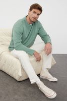 Trendyol Mint Oversize/Wide Cut Stitch Detail Textured Crew Neck T-Shirt