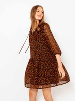 Brown patterned dress with three-quarter sleeve CAMAIEU - Women