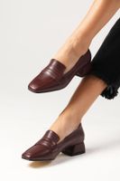 Mio Gusto Cecille Burgundy Color Flat Toe Short Heel Women's Shoes