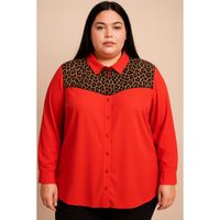 Plus Size Bluza S Leopard Printom, Crvena
