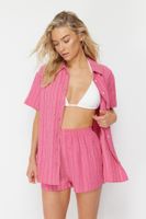 Trendyol Fuchsia Woven Linen Blended Shirt Shorts Set