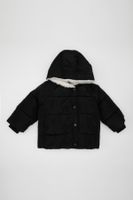 DEFACTO Baby Girl Windproof Water Repellent Ribbed Sleeve Buttoned Hooded Faux Fur Lined Coat