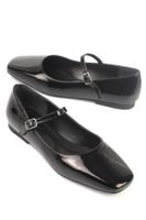 Capone Outfitters Blunt Toe Banded Marj Jane Patent Leather Black Women's Flats