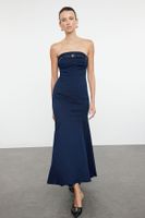 Trendyol Dark Blue Strapless Belted Maxi Denim Dress