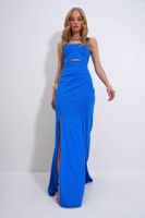 Trend Alaçatı Stili Women's Blue Adjustable Strap Out Cut Slit Graduation Dress