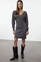 Trendyol Anthracite Padded Bodycone/Fits the Body Mini Knit Dress