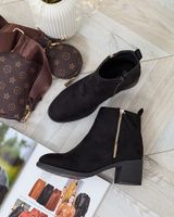 Resti Czarne eko zamszowe botki damskie na niskim słupku Rejerry