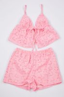 Trendyol Pink 100% Cotton Floral Rope Strap Lined Embroidered Woven Pajama Set