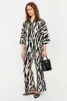 Trendyol Mink Three Quarter Sleeve Zebra Patterned Tunic Trousers Woven Bottom Top Set