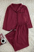 Trendyol Curve Burgundy Piped Shirt Collar Woven Pajama Set