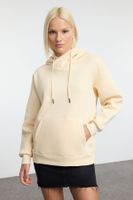 Trendyol Stone*001 Oversize Pattern Collar Detailed Kangaroo Pocket Thick Polar Fleece Knitted Sweatshirt