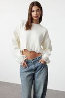 Trendyol Ecru Crop Super Wide Fit Soft Textured Knitwear Sweater