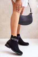 Insulated women's ankle boots with a flat heel with gold details Black Ravasira