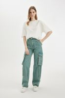 DEFACTO Wide Leg Cargo High Waist Long Jean Washed Trousers