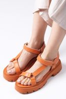 Mio Gusto Sierra Orange Color Women's Thick Sole Velcro Sandal Shoes