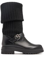 20mm Knit & Leather Biker Boots