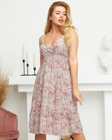 Resti Pink and green women's summer dress with flowers - Clothing