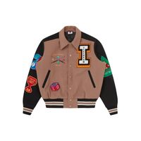 ICECREAM Trick Shot Collared Varsity Jacket - Pánske - Bunda ICECREAM - Hnedé - IC26101-TAUPE - Veľkosť: S