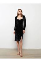 LC Waikiki Lcwaikiki Women's Classic Square Neck Straight Long Sleeve Velvet Dress