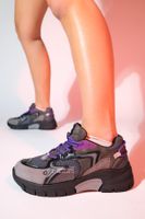 LuviShoes DUJA Black Purple Women's Multi Mesh Thick Sole Sports Sneakers