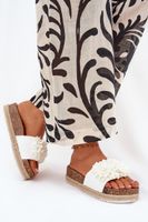 Boto Klapki Damskie Na Platformie Z Ozdobnymi Kwiatkami Białe Tessara