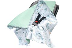 Medi Partners Baby carrier wrap – blanket with hood 85x85 cm – Waffle – Ocean + mint Waffle