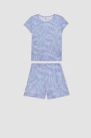 DEFACTO Girl's Patterned Short Sleeve Pajama Set with Shorts