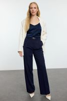 Trendyol Navy Blue Belt Detailed Wide Leg Trousers