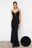 Trendyol Black Lace Detailed Knitted Lace Long Evening Dress