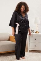 Trendyol Black Double Breasted Tied Satin Woven Pajama Set