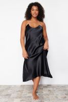 Trendyol Curve Black Strappy Satin Woven Nightgown