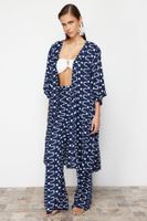 Trendyol Geometric Patterned Belted Midi Woven Kimono & Kaftan