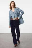 Trendyol Indigo Suede Look High Waist Wide Leg Jeans