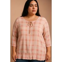 Transparente Tunika Mit Karomuster In Übergröße, Rosa