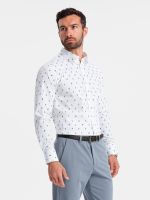 Ombre Men's SLIM FIT patterned cotton shirt - white