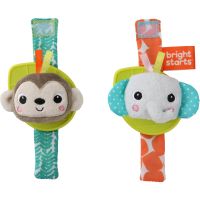 Bright Starts Wrist Pals Toy ropotuljica za na roko z grizljajočim delom Monkey & Elephant 0 m+ 2 kos