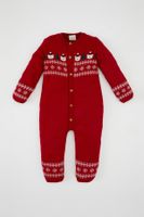 DEFACTO Baby Boy Newborn Christmas Themed Long Sleeve Snap Knit Jumpsuit