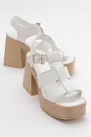 LuviShoes Prek Women's White Skin Heeled Sandals