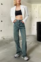 Trendyol Dark Blue Faded Effect Vintage High Waist Wide Leg Jeans