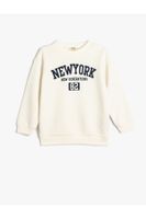 Koton Slogan Printed Sweatshirt Crew Neck Cotton Blend