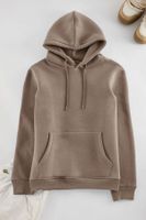 Trendyol Mink Basic Regular Cut Hooded Sweatshirt with Fleece Inside Kangaroo Pocket