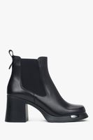 Estro: Niskie czarne botki damskie ze skóry naturalnej na stabilnym obcasie